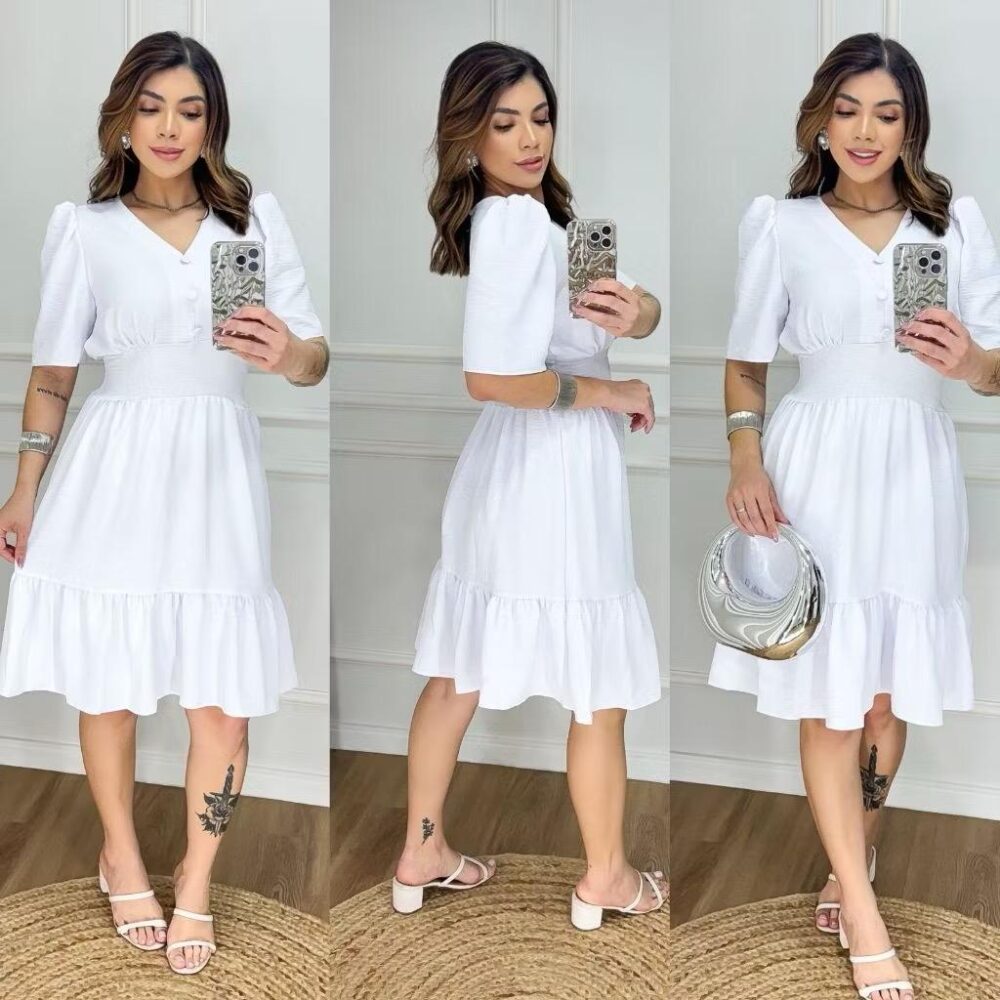 Vestido Feminino Midi Liso com elastex nas costas - IMAGEM m 5