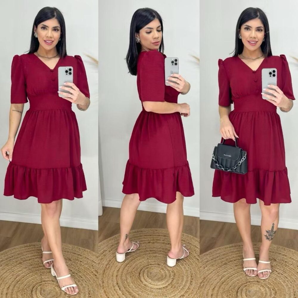 Vestido Feminino Midi Liso com elastex nas costas - IMAGEM m 4