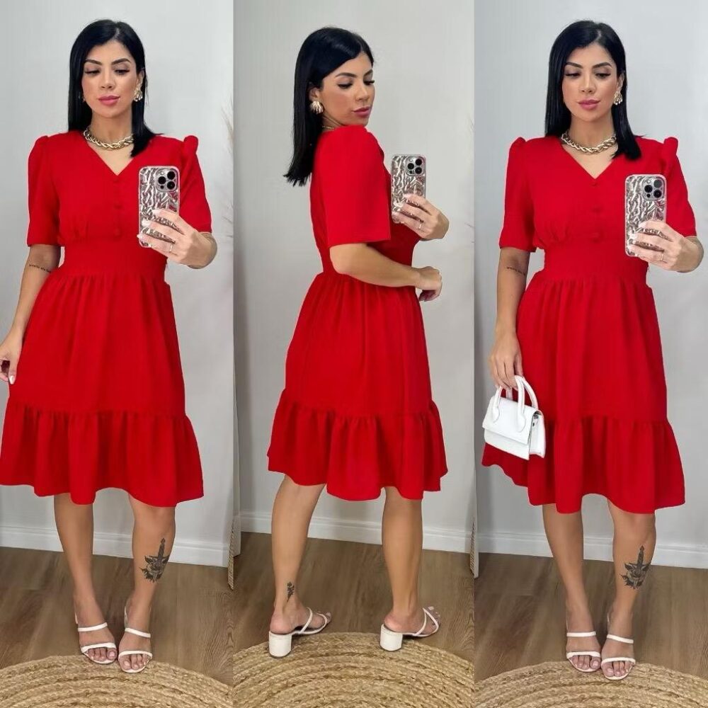 Vestido Feminino Midi Liso com elastex nas costas - IMAGEM m 6