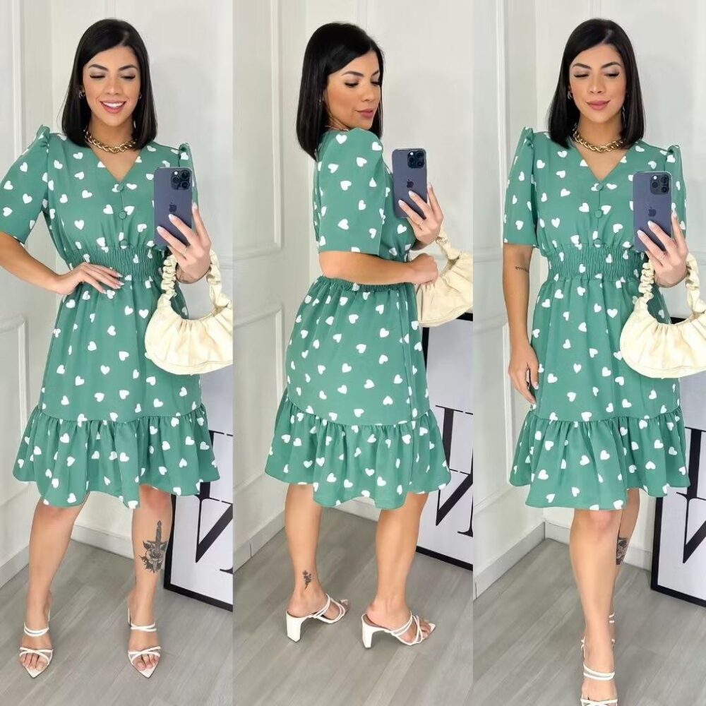 Vestido Feminino Midi Estampado com Elastex / Gola V - IMAGEM m 5