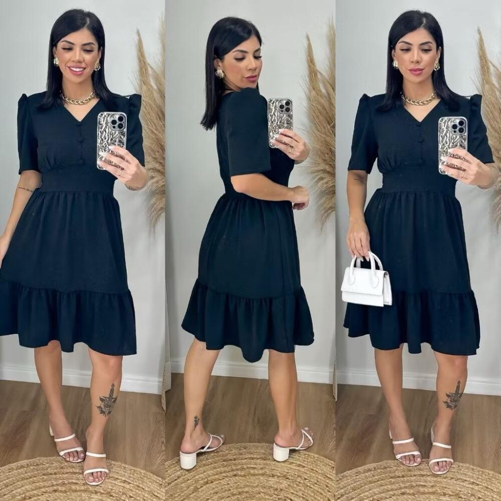 Vestido Feminino Midi Liso com elastex nas costas - IMAGEM m 3