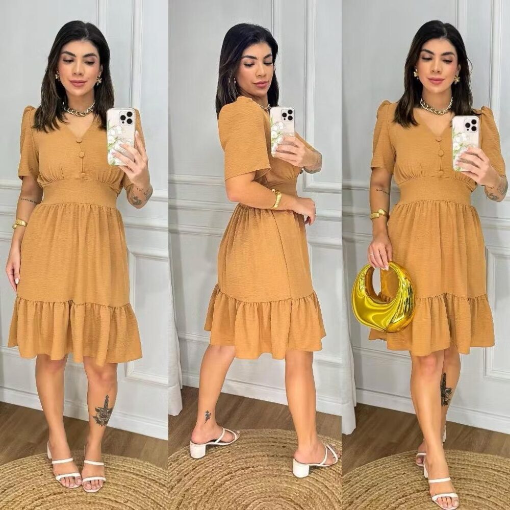 Vestido Feminino Midi Liso com elastex nas costas - IMAGEM m 7