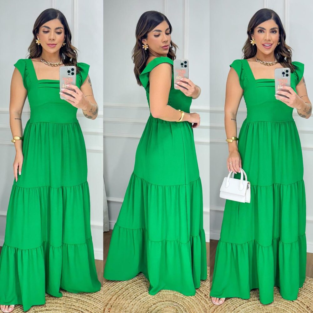 Vestido Longo Feminino Liso Com Alcinha Babado e Com Bojo - IMAGEM m 5