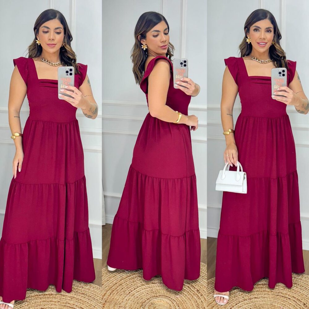 Vestido Longo Feminino Liso Com Alcinha Babado e Com Bojo - IMAGEM m 2