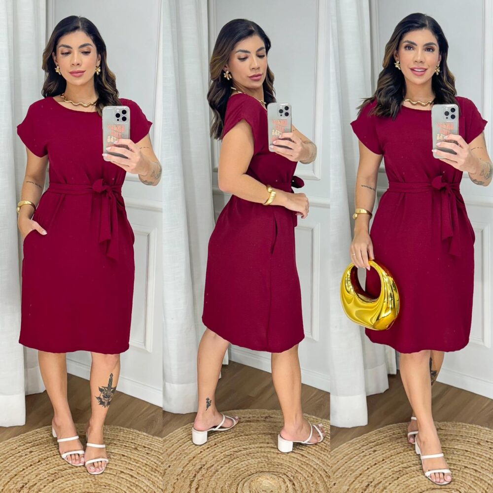 Vestido Midi Confortavel / Feminino Duna / Corda No Cinto - IMAGEM m 7