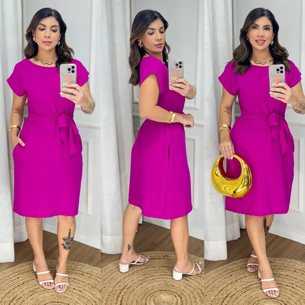 Vestido Midi Confortavel / Feminino Duna / Corda No Cinto - IMAGEM m 4