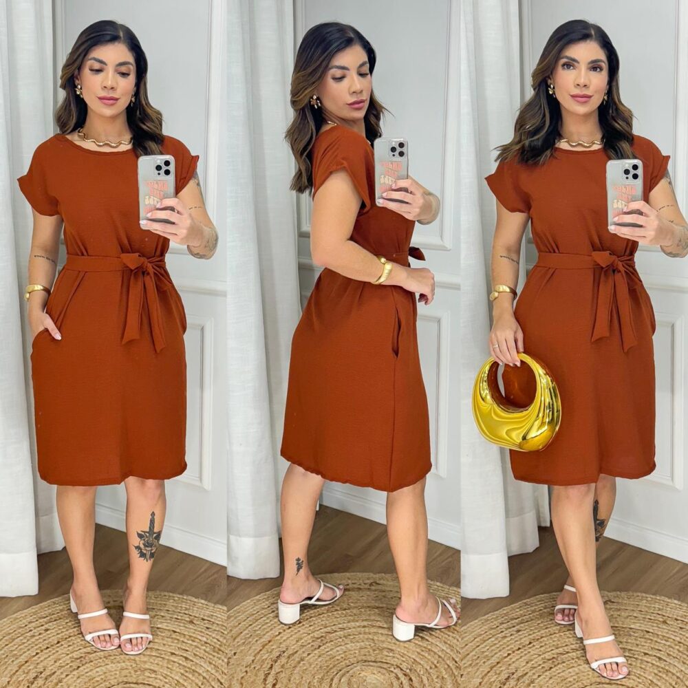 Vestido Midi Confortavel / Feminino Duna / Corda No Cinto - IMAGEM m 3
