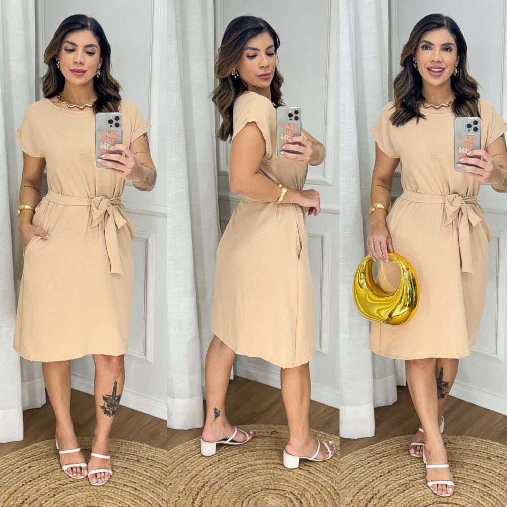 Vestido Midi Confortavel / Feminino Duna / Corda No Cinto - IMAGEM m 2