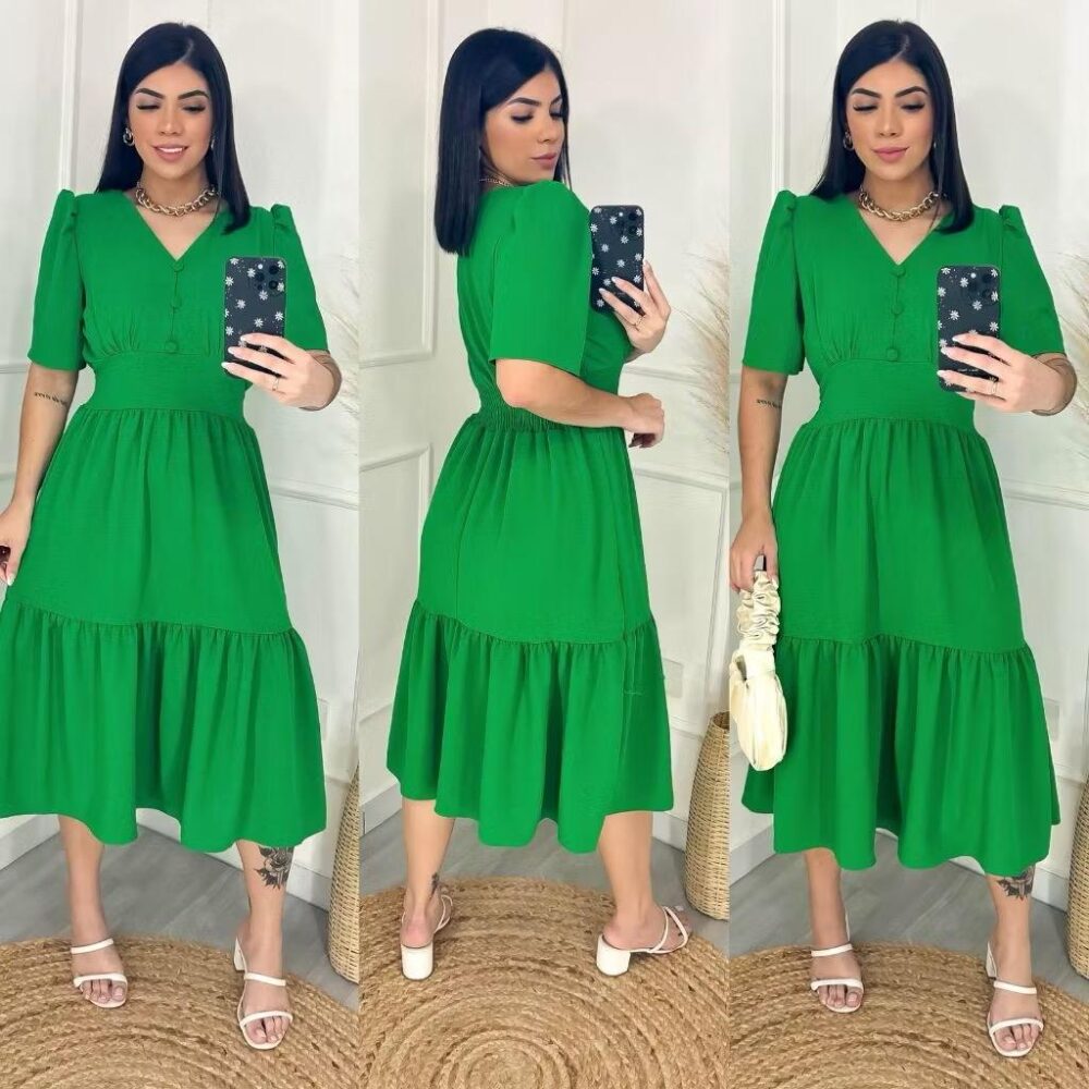 Vestido Midi Liso Feminino com elastex nas costas - IMAGEM m 4