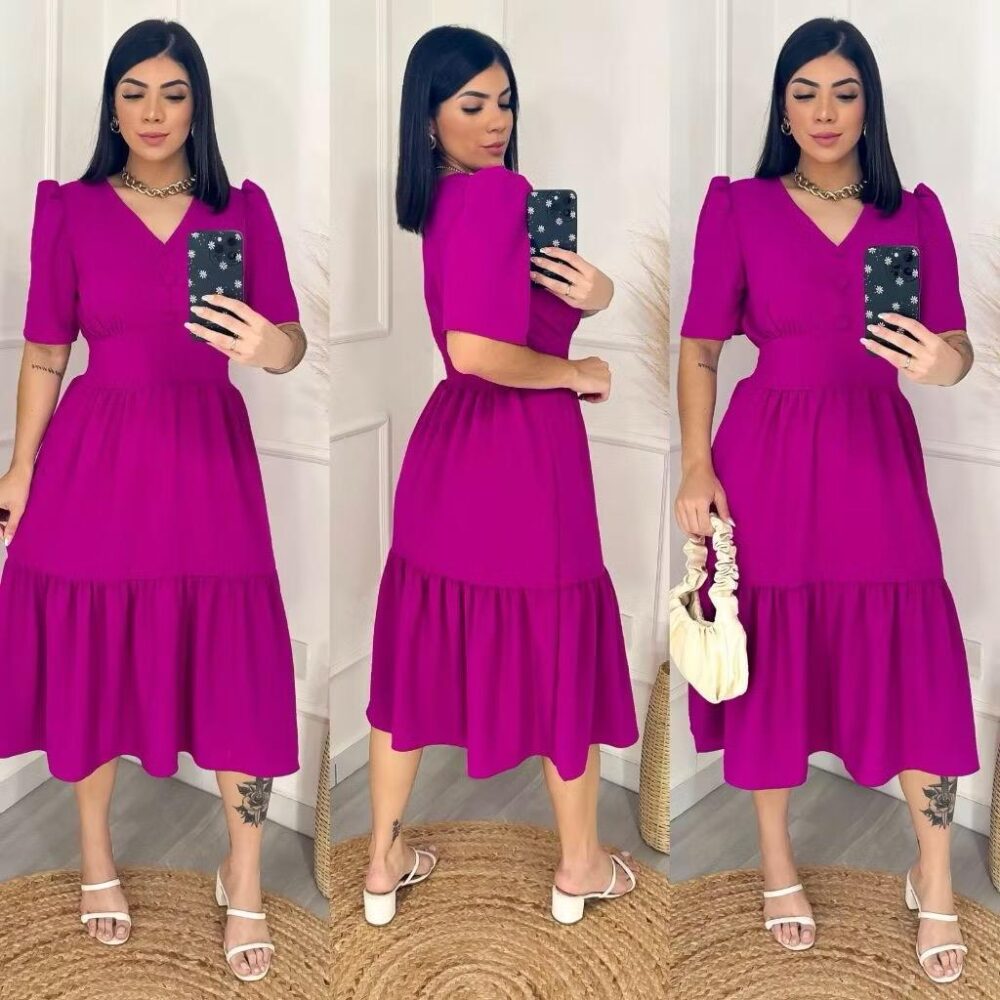 Vestido Midi Liso Feminino com elastex nas costas - IMAGEM m 7