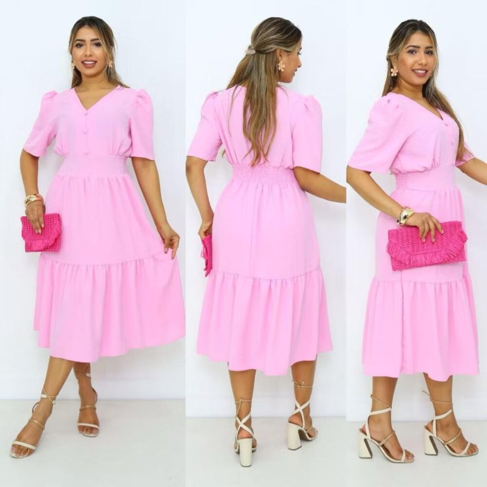 Vestido Midi Liso Feminino com elastex nas costas - IMAGEM m 9