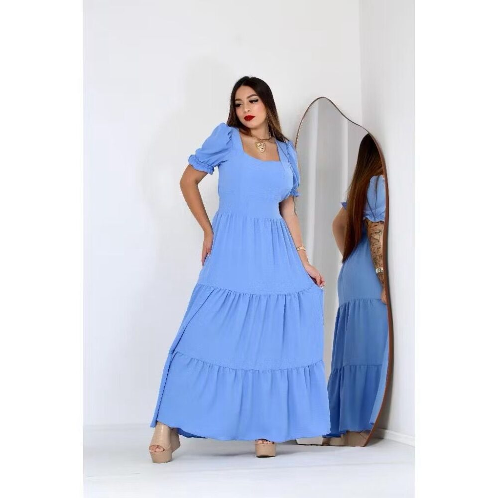 Vestido Longo Feminino Liso Com Bojo e Elastex atrás na cintura / Gola Quadrada - IMAGEM m 9