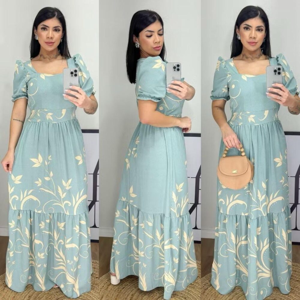 Vestido Longo Feminino Estampado Floral Com Elastex Nas Costas / Contem Bojo - IMAGEM m 2