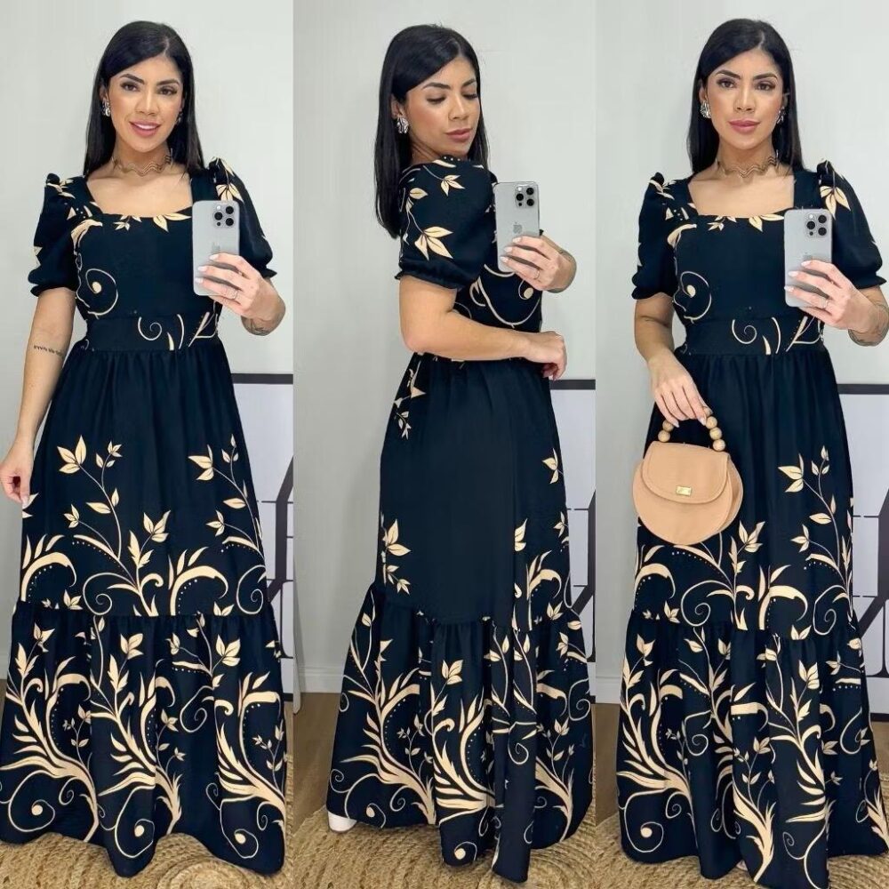 Vestido Longo Feminino Estampado Floral Com Elastex Nas Costas / Contem Bojo