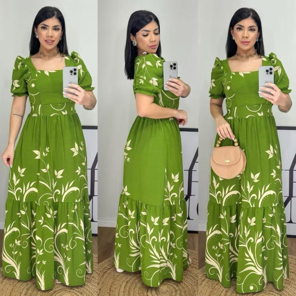 Vestido Longo Feminino Estampado Floral Com Elastex Nas Costas / Contem Bojo - IMAGEM m 4