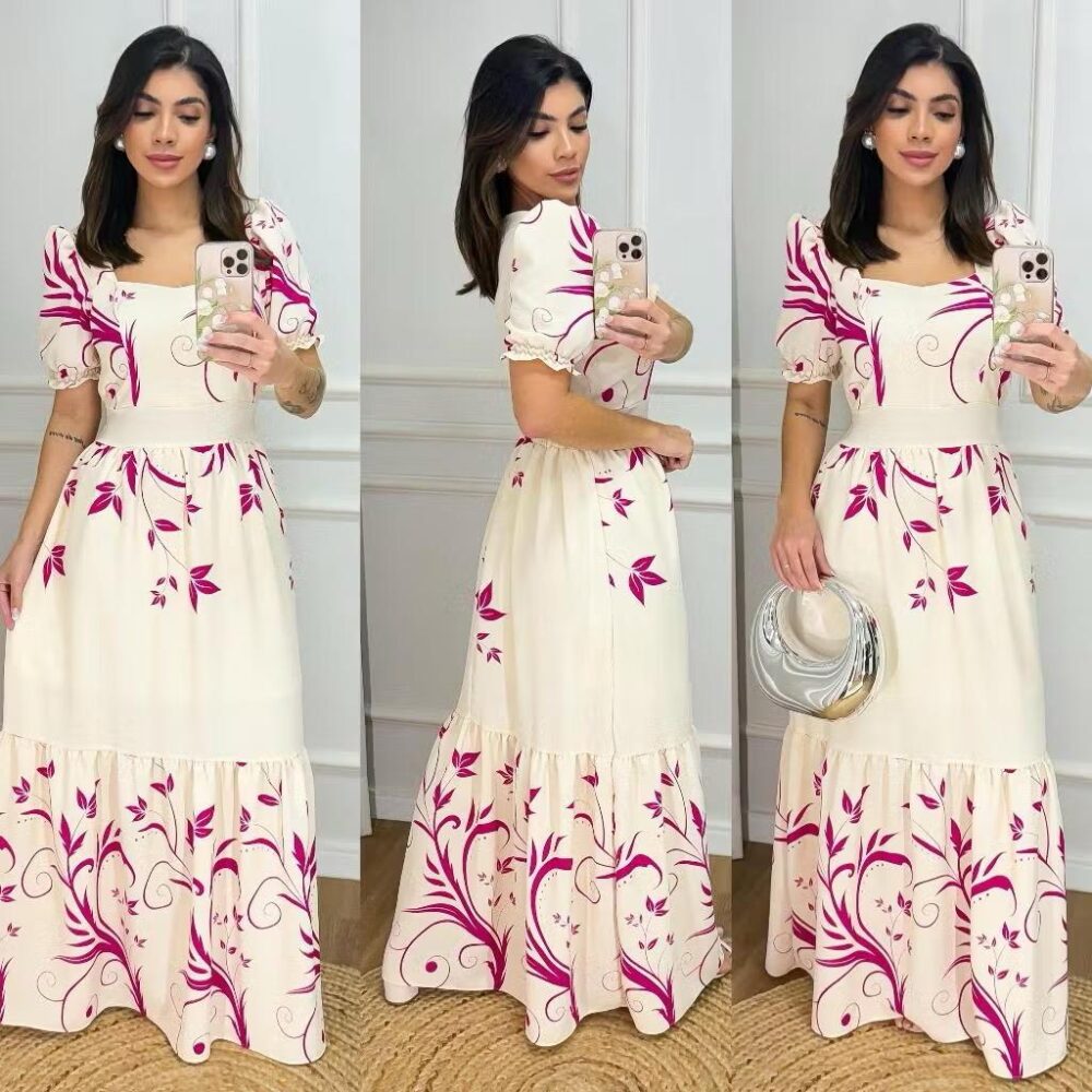 Vestido Longo Feminino Estampado Floral Com Elastex Nas Costas / Contem Bojo - IMAGEM m 5
