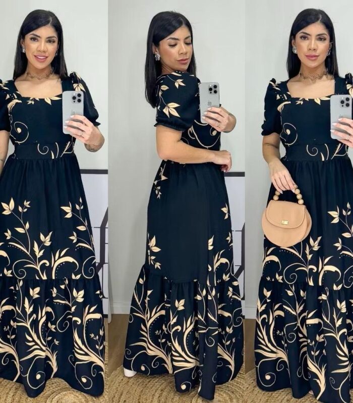Vestido Longo Feminino Estampado Floral Com Elastex Nas Costas / Contem Bojo