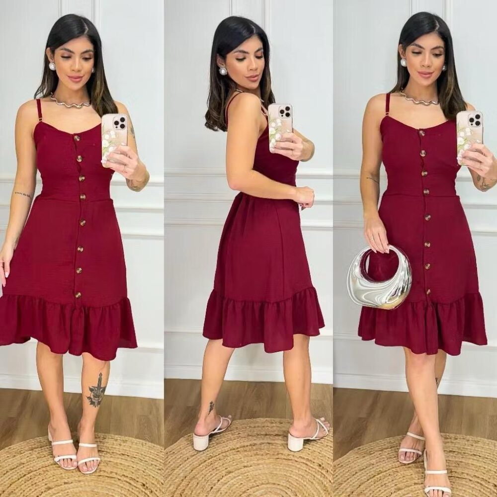 Vestido Feminino Midi Com Botões e Alcinha - IMAGEM m 6