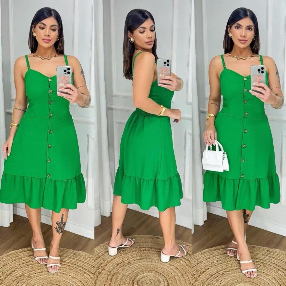 Vestido Feminino Midi Com Botões e Alcinha - IMAGEM m 5