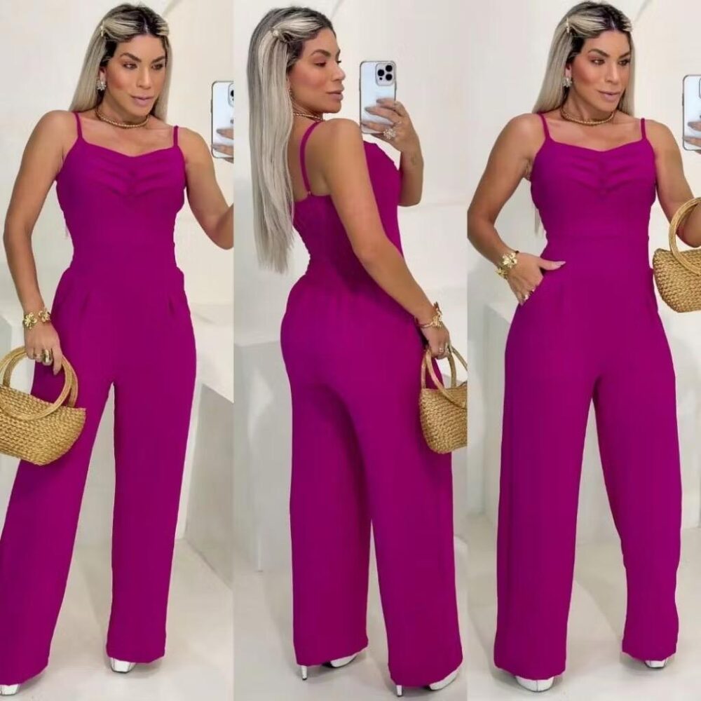 Macacão feminino longo pantalona com elastex nas costas - IMAGEM m 6