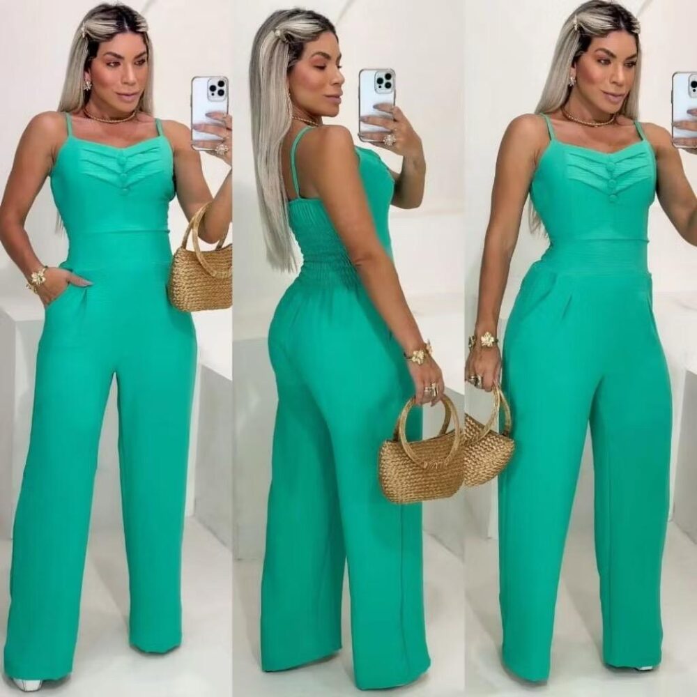 Macacão feminino longo pantalona com elastex nas costas - IMAGEM m 5