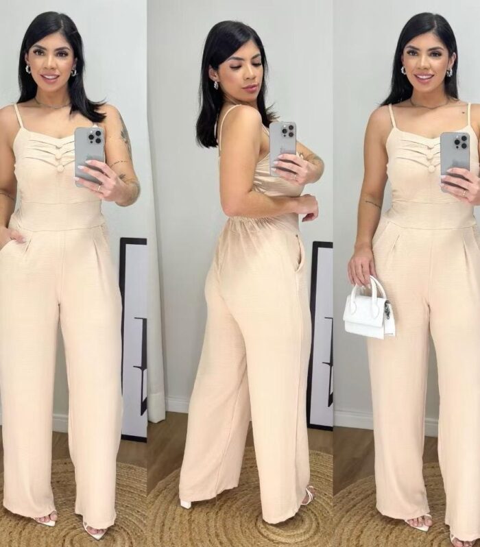 Macacão feminino longo pantalona com elastex nas costas