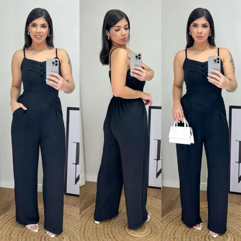 Macacão feminino longo pantalona com elastex nas costas - IMAGEM m 3