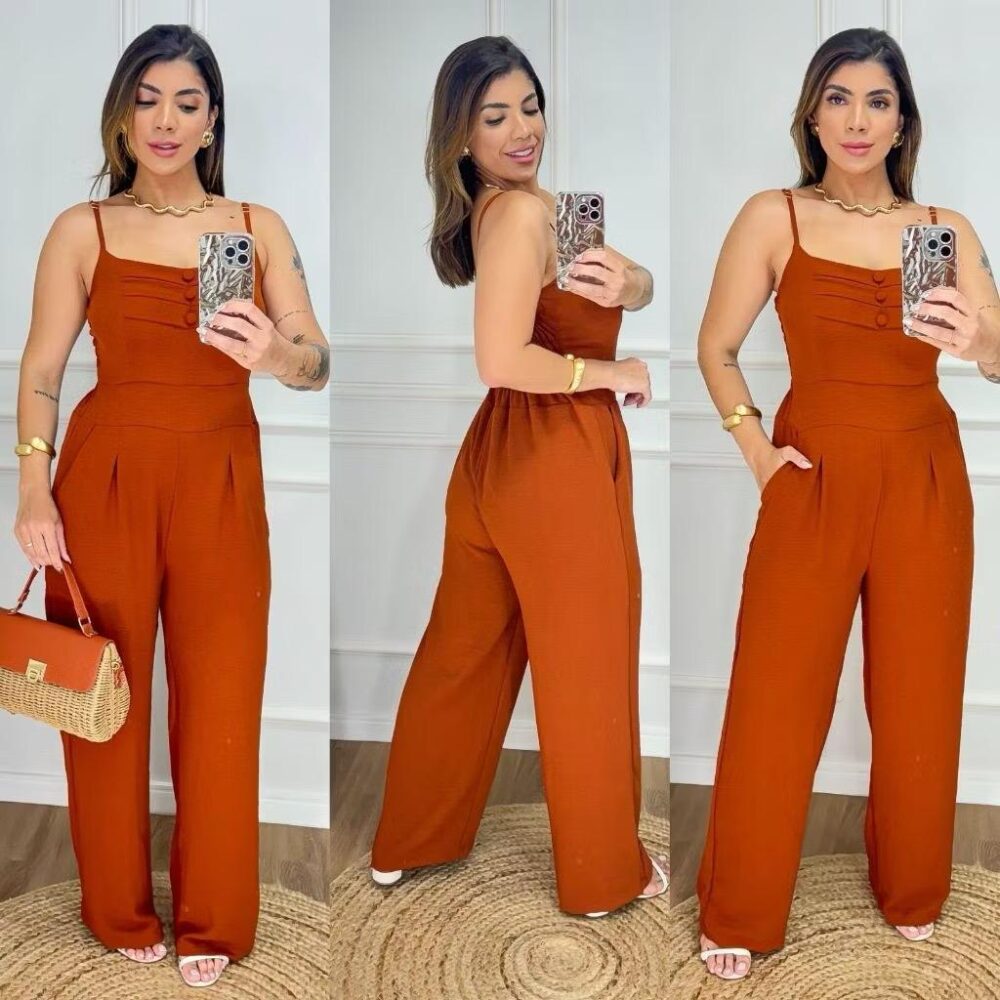 Macacão feminino longo pantalona com elastex nas costas - IMAGEM m 4