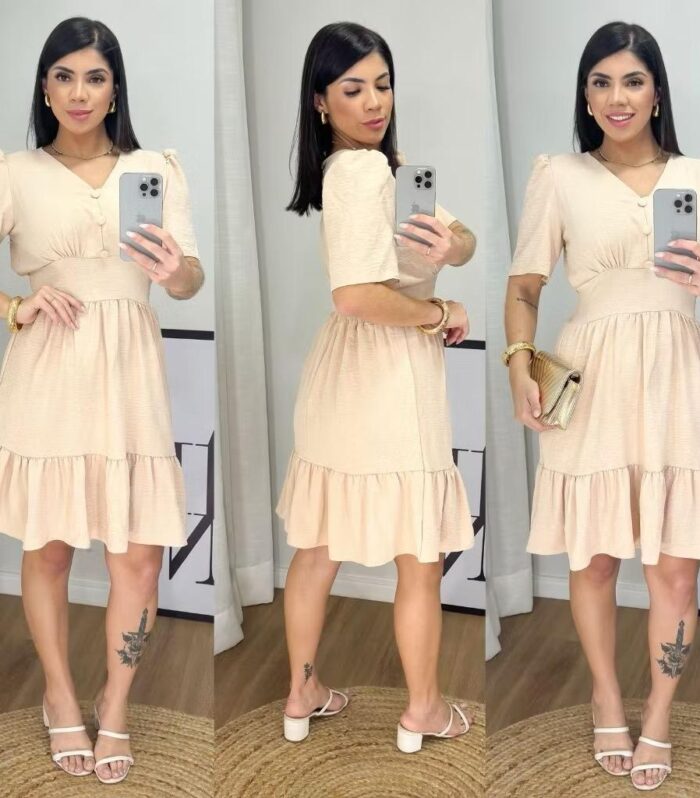 Vestido Feminino Midi Liso com elastex nas costas
