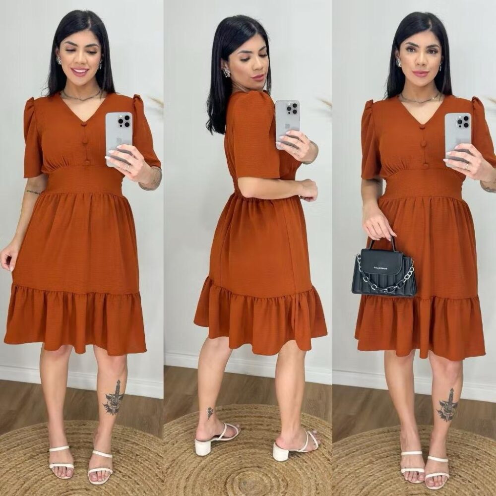 Vestido Feminino Midi Liso com elastex nas costas - IMAGEM m 2